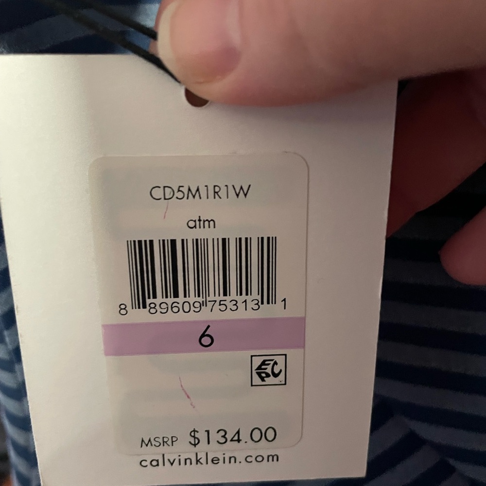 NWT Calvin Klein Blue striped scuba sheath midi dress, 6 - Picture 4 of 11